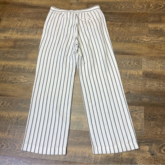 J. Jill Wide-Leg Linen Blend Pants Cream Navy Striped Coastal Preppy Womens 8 - Picture 7 of 13